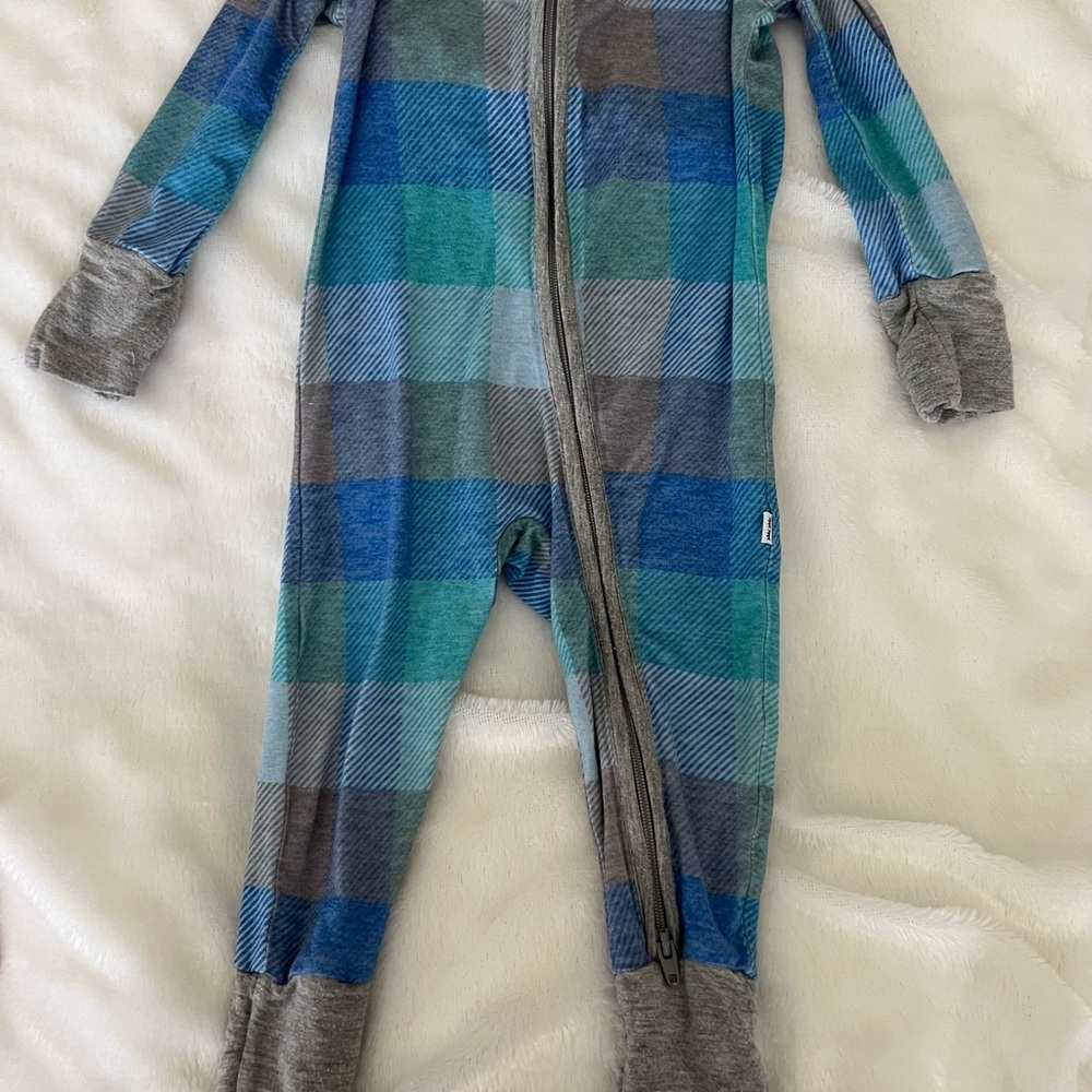 Little Sleepies Blue and Gray Plaid Footie